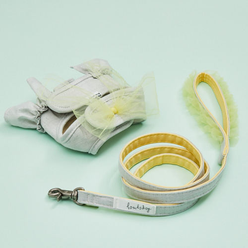 燕子萌宠屋韩国代购Louisdog小型猫狗蕾丝蝴蝶结胸背牵引绳套装