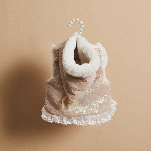 燕子萌宠屋韩国代购louisdog猫狗保暖毛绒外套 可爱亮片胸背外套