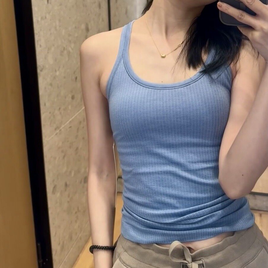 长款细腻针织背心～裸感透气显瘦瑜伽服透气运动健身背心 带胸垫