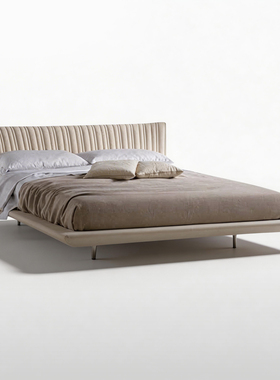 意式极简真皮床现代简约贝壳床法式双人床别墅大平层主卧床悬浮床