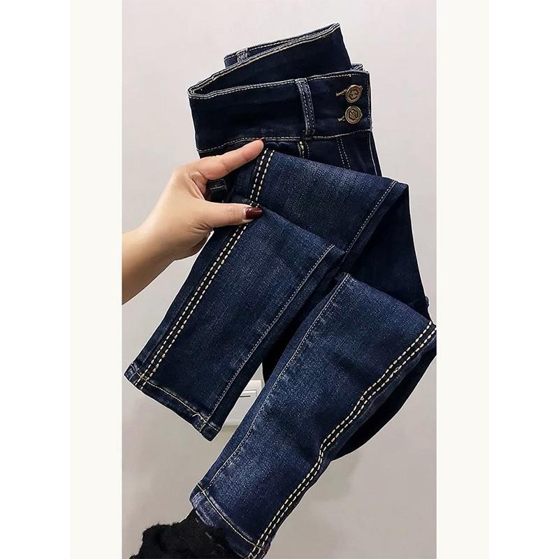 欧货高腰显瘦设计感深蓝色