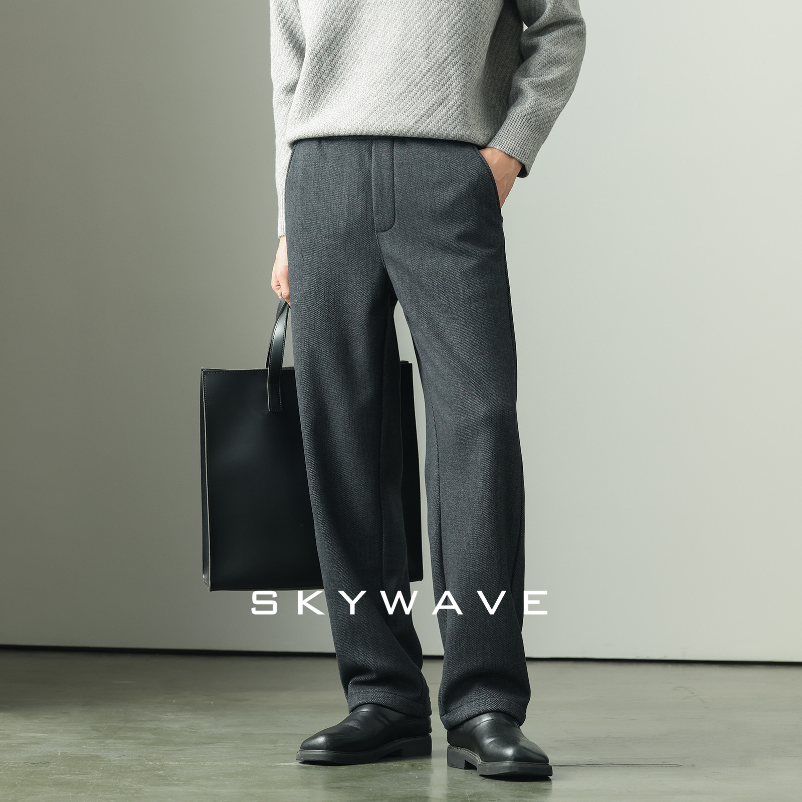 绵羊毛混纺直筒休闲西裤长裤