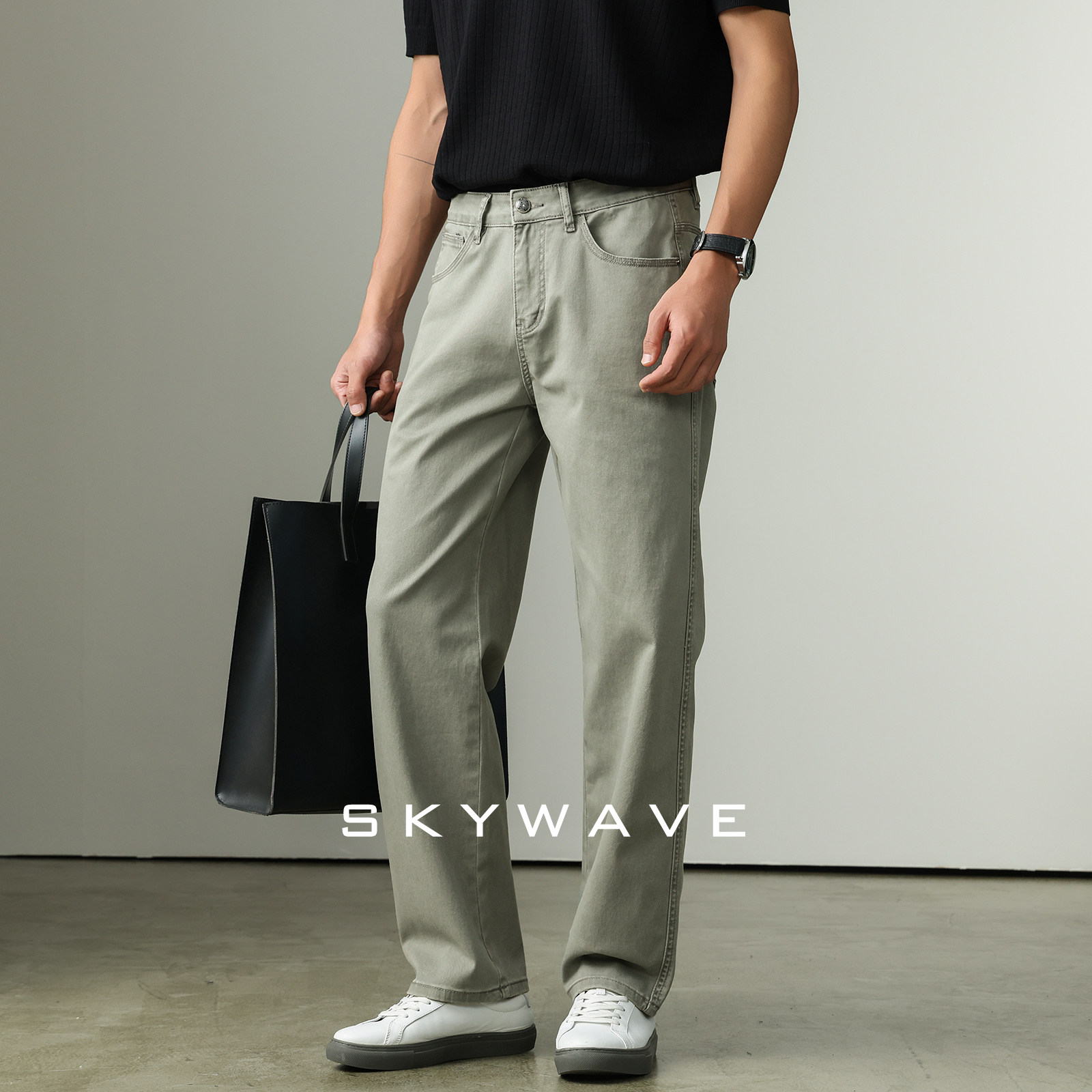 2026新款今年流行爆款薄荷绿牛仔裤男直筒高级感百搭通勤弹力裤子