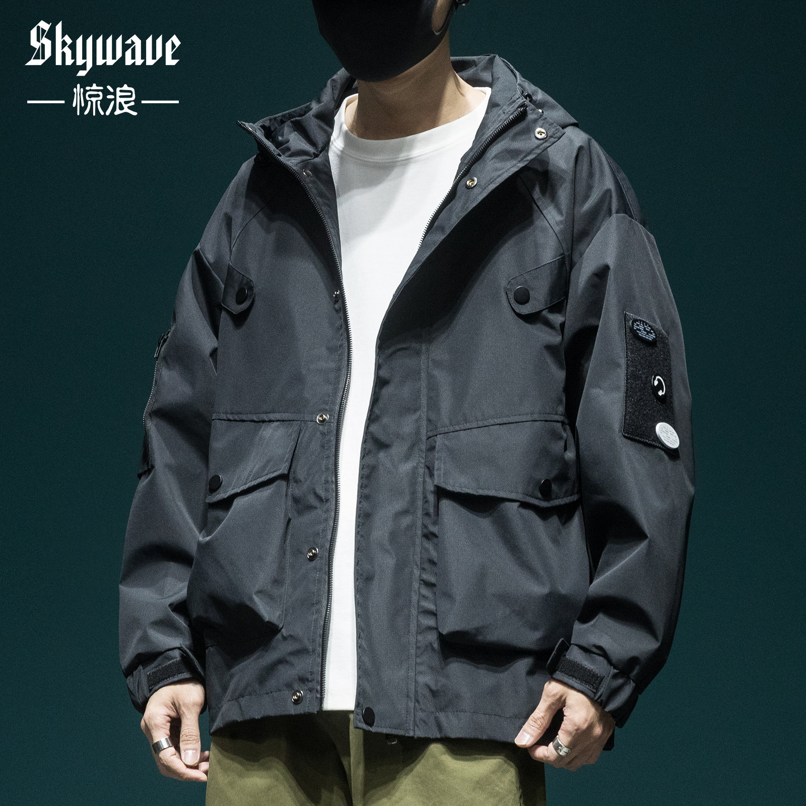 美式潮流连帽夹克男秋冬季新款痞帅百搭宽松大码工装加厚休闲外套