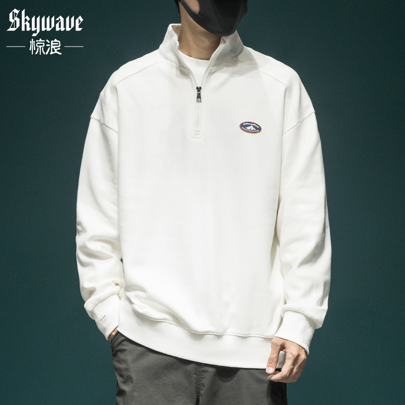 半拉链卫衣男士宽松大码日系情侣外套潮牌休闲立领长袖polo衫上衣