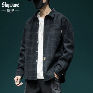 衬衫 日系格子长袖 工装 男宽松大码 春季 休闲冬季 夹克加绒衬衣外套潮