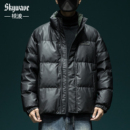 新款 冬季 立领保暖休闲外套 宽松大码 高品质90白鸭绒皮衣羽绒服男士