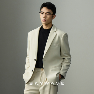 商务通勤轻熟风西装 高级感米色休闲西服男士 外套 轻奢棉氨混纺