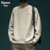 新款 假两件毛衣男士 宽松大码 冬季 胖子圆领针织衫 慵懒加厚线衣外套