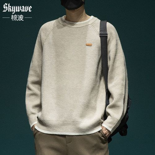 美式复古毛衣惊浪针织衫圆领