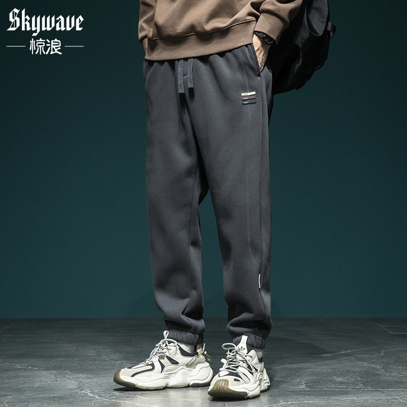 加绒加厚设计感运动裤子