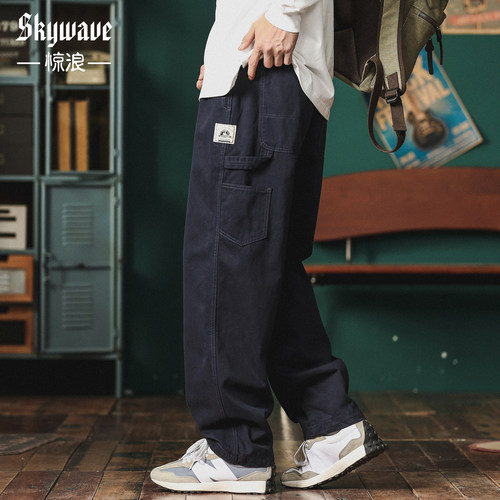 贴标宽松多口袋大码休闲工装裤