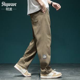 宽松大码 男士 新款 休闲百搭长裤 子 美式 针织运动裤 重磅高街直筒卫裤