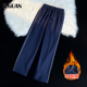 子一条线白边加绒直筒长裤 秋冬高中生藏青色运动裤 男女学生校服裤