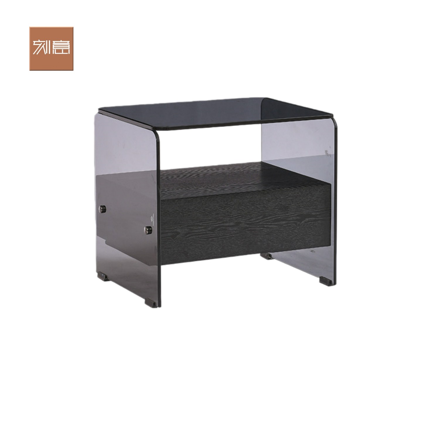 意式极简床头柜实木家用卧室钢化玻璃设计师简约现代床边储物柜