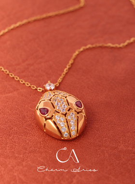 s925银奢华微镶灵蛇玫瑰金项链