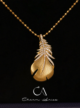 s925银复古宫廷拉丝微镶羽毛项链