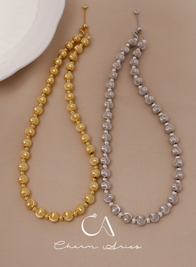 s925银法式拉丝灯泡猫眼珠项链