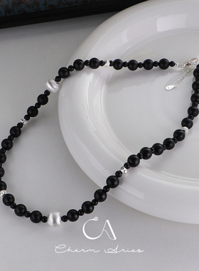 黑玛瑙S925纯银锁骨链女高级项链