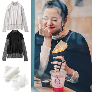 纯元 穿着百搭大码 爆款 四季 两种面料拼接半高领打底衫 日单女装