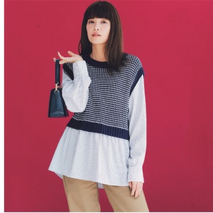 无需费心搭配上身轻盈自在假两件两种面料叠穿层次感日单大码 女装