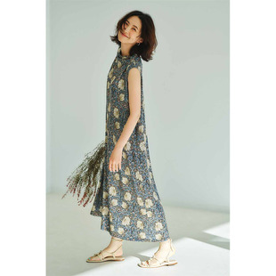 将名画穿在身上 莫里斯海藻系列 冰丝垂直感套头连衣裙 日单女装