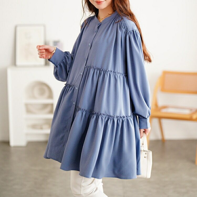 日系复古垂感大码衬衫女雪纺上衣娃娃衫遮肉宽松显瘦中长款灯笼袖