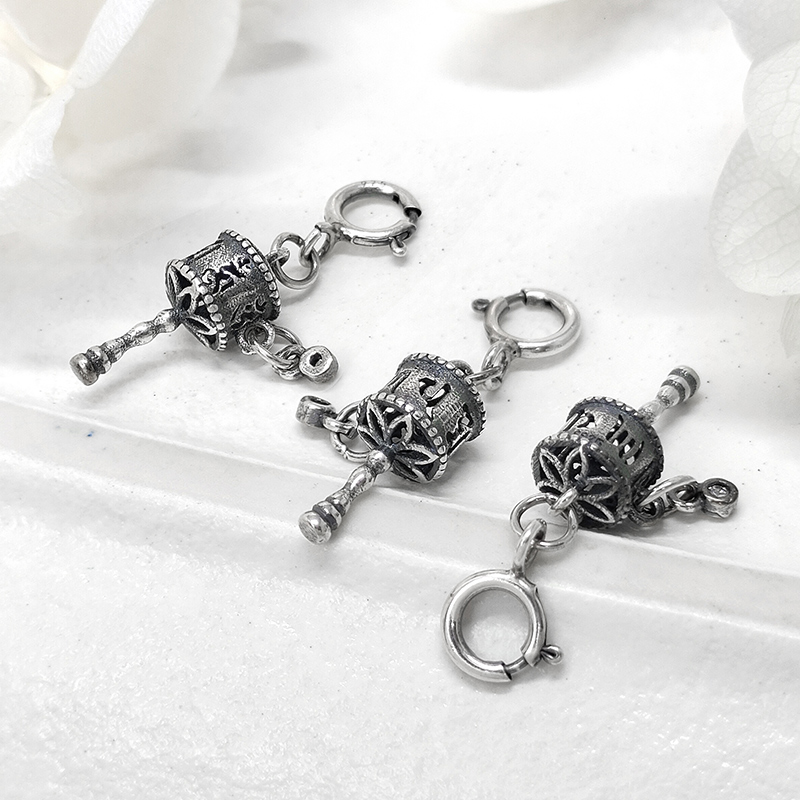 S925银复古做旧手摇转轮吊坠挂件项链挂坠编绳diy串珠配件