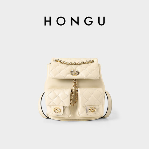 红谷2024新款时尚菱格链条双肩包