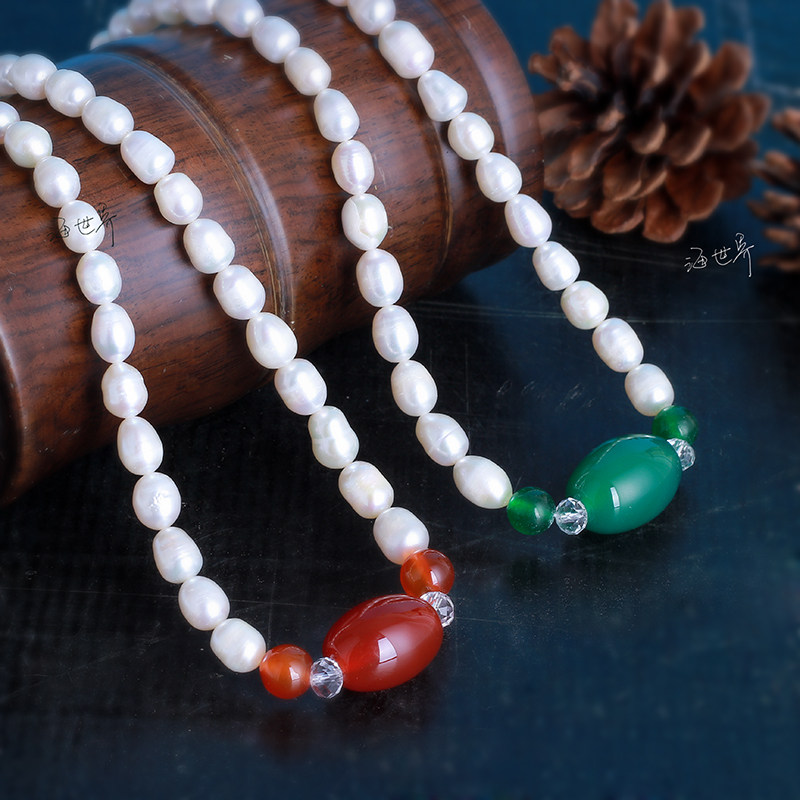 天然淡水珍珠项链玛瑙水晶玉坠短锁骨链妈妈中老年婆婆女长辈礼物