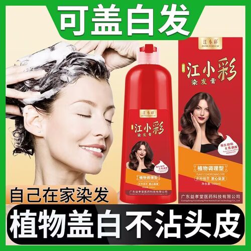 江小彩泡泡染发剂植物纯染发膏官方正品染菊易洗彩泡泡盖白一洗黑