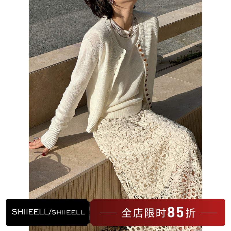 姣爷  夏季通勤纯棉舒适透气简约宽松梭织长袖白色连衣裙Z4549