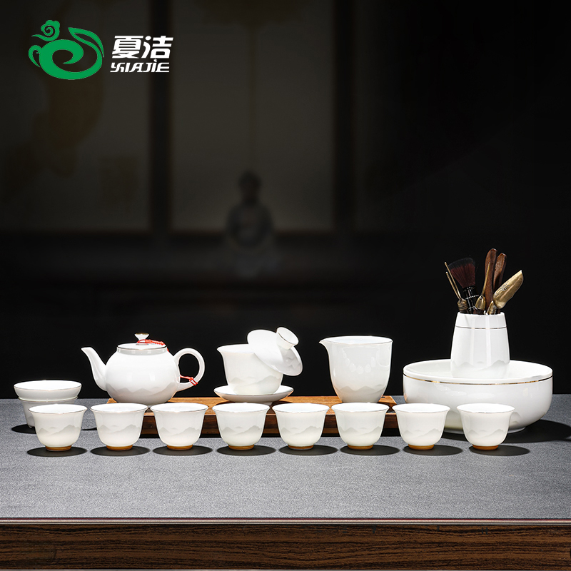 德化羊脂玉茶具套装家用轻奢高档白瓷功夫泡茶壶陶瓷功夫茶杯盖碗
