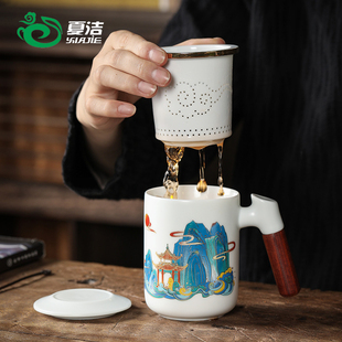 北欧ins风马克杯男生款大容量茶杯陶瓷咖啡杯子带盖办公室喝水杯