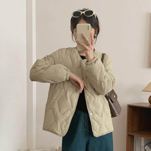 2024年秋冬新款菱格轻薄羽绒服女短款保暖内胆薄款小个子无领外套