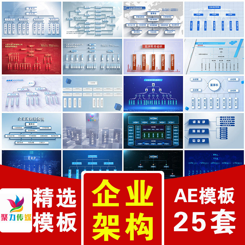 企业公司人成员组织机构架构部门结构框架分类文字介绍展示AE模板