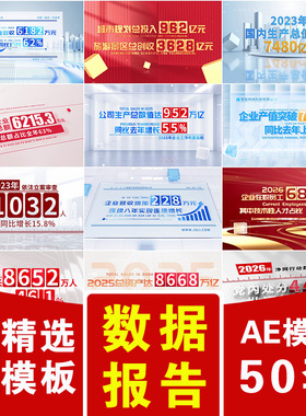 明亮红蓝色科技企业数字文字滚动数据统计业绩销售年终报告AE模版