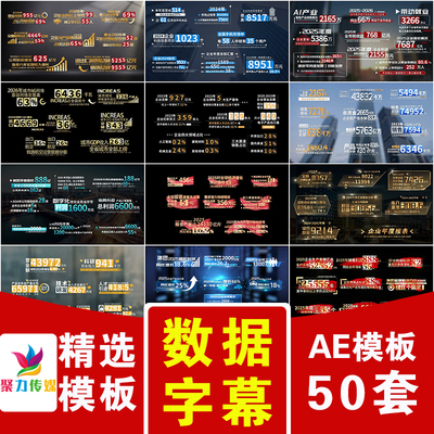 商务科技企业党政工作汇报红蓝金色滚动数据数值文字字幕条AE模版