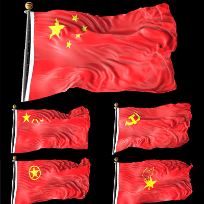 五星红旗国旗共青团少先队八一党旗帜旗杆飘扬动态视频素材AE模板