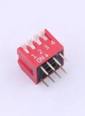 DP-04-R-T 红色侧拨长柄 4位 KE拨码开关 插件,P=2.54mm 拨码开关