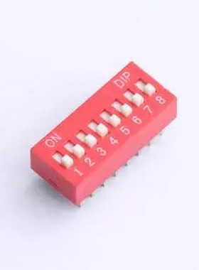 DR-08HT 2.54mm间距 8位 琴键式 直插平拨凸柄 红色 拨码开关 插
