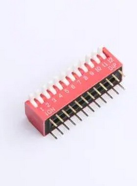 DL-12HT 2.54mm间距 12位 琴键式 直插侧拨长柄 红色 拨码开关 插