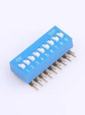 DT-09LT 2.54mm间距 9位 琴键式 90度弯插侧拨凸柄 蓝色 拨码开关