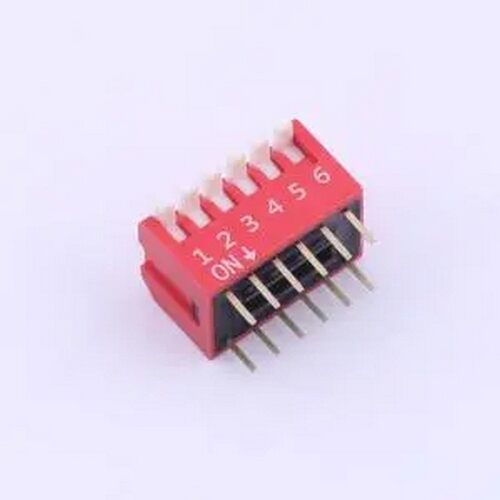 DP-06-R-T 红色侧拨长柄 6位 KE拨码开关 插件,P=2.54mm 拨码开关