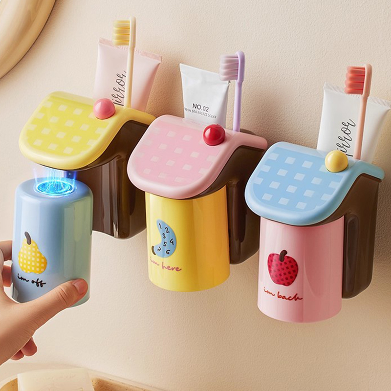 磁吸漱口杯牙刷置物架壁挂式倒挂刷牙杯电动牙刷洗漱用品收纳套装