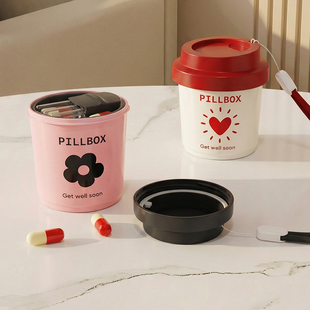 咖啡杯小药盒便携式分装药品一周七天一日三餐随身药丸药片收纳盒