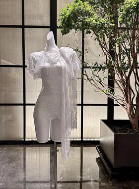 2026年夏季新款优雅白色蕾丝连衣裙女短袖修身显瘦拼接裙气质