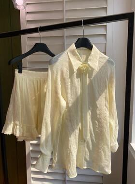 新款时尚套装翻领插肩袖衬衫百搭长袖衬衫套装气质百搭设计感