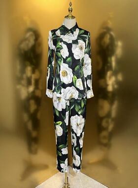 2025春季新款套装女休闲长袖长裤印花套装女衬衫休闲裤时尚百搭