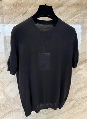 2026年夏季新款圆领短袖针织衫简约风黑色宽松百搭套头上衣